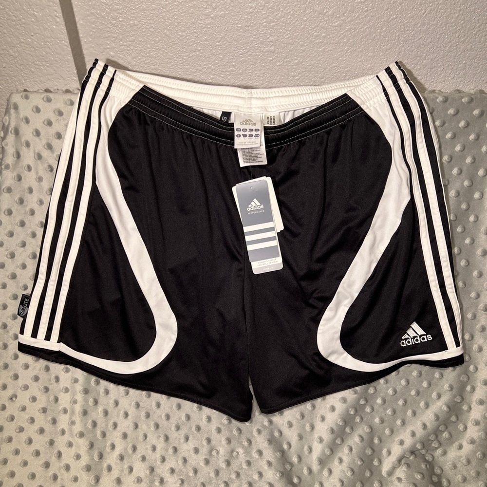 Adidas Women's Climalite Helios Soccer  Shorts in Black and White size L NWT